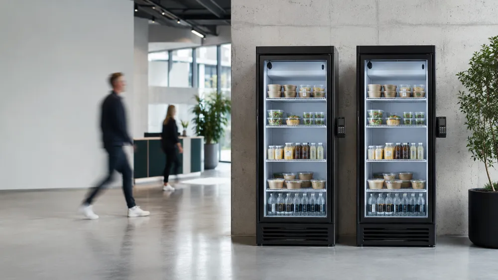 Twee smart fridges in een kantoorlobby